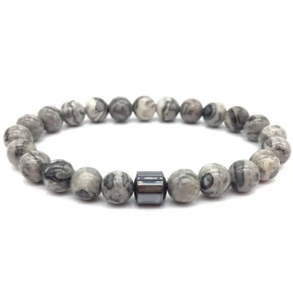 Grey Jasper Bracelet,Jasper Stone Bracelet,Good Luck Bracelet - Picture 1 of 1